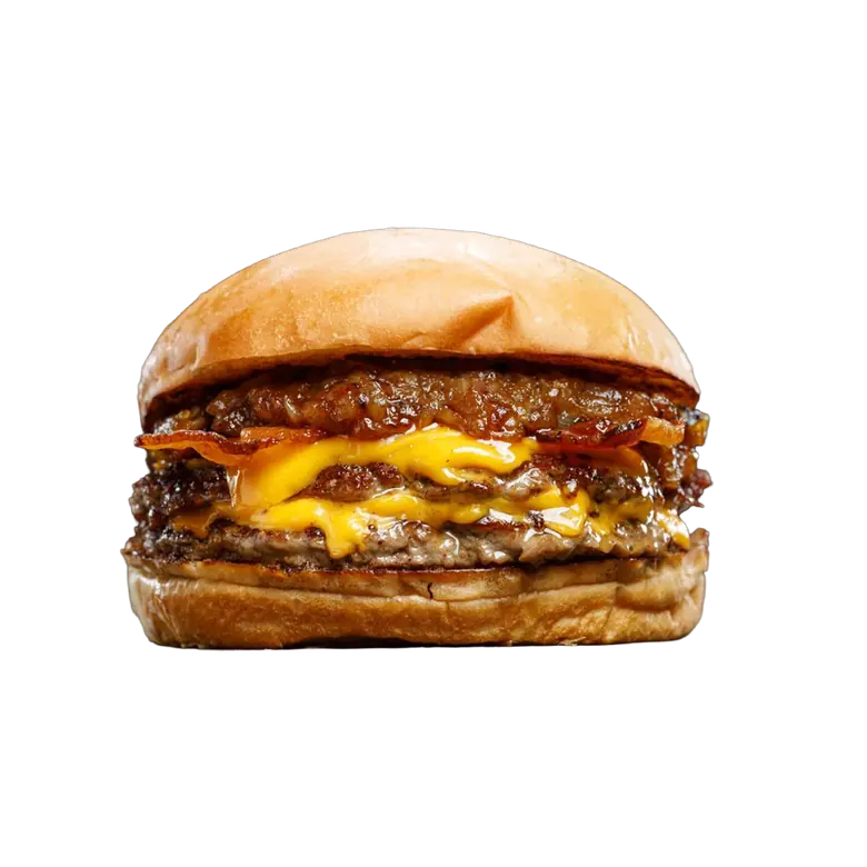 Hamburguesa Candy: medallón con cheddar, bacon ahumado y cebolla caramelizada.