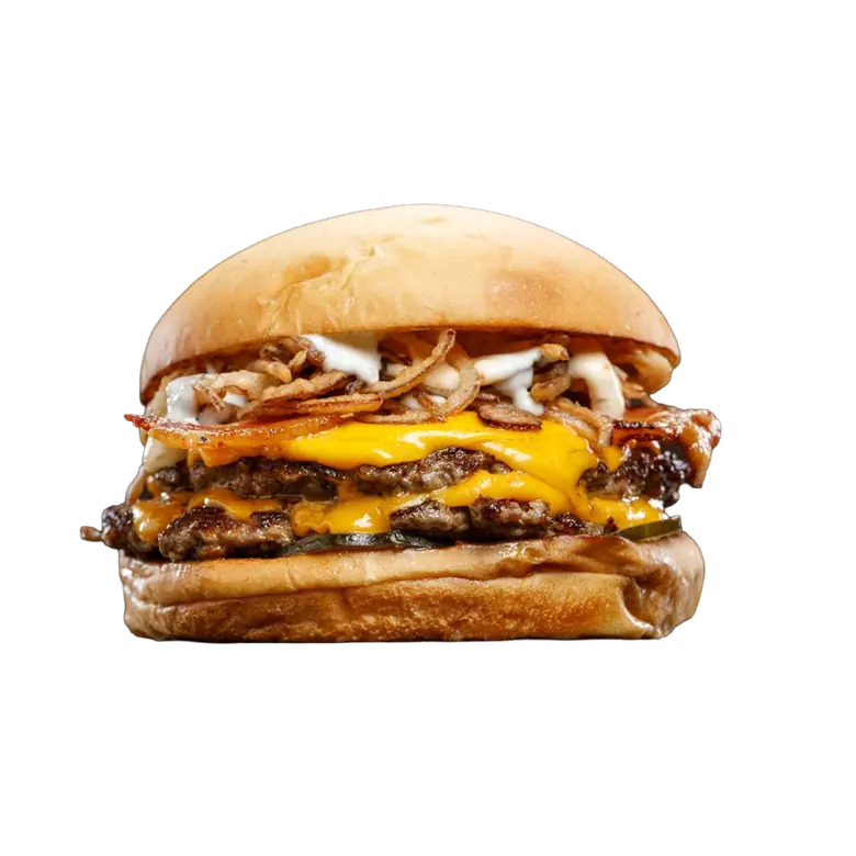 Hamburguesa Crispy Onion: medallón con cheddar, cebolla crispy y mil islas.